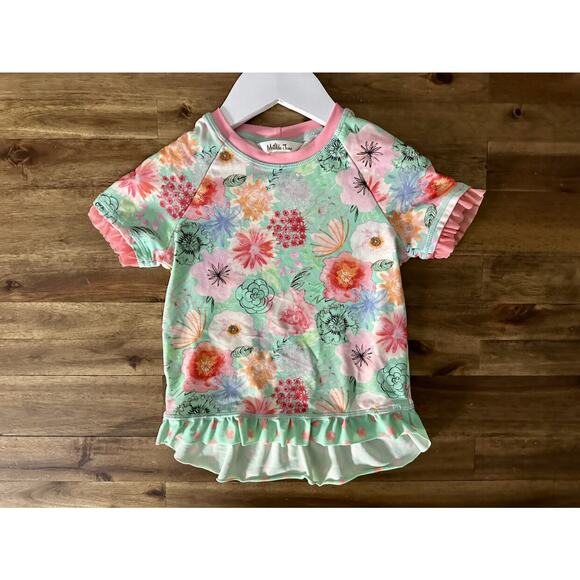 Matilda Jane The Adventure Begins Riding The Waves Floral Green Pink Rash Guard - Picture 2 of 7